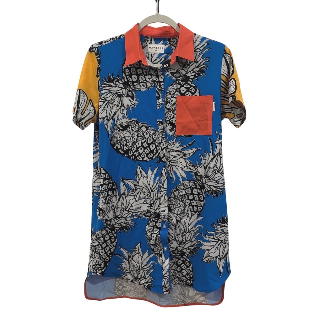 Mavrans Pineapple Tropical Print Shirt Dress M Sustainable Tropical Vacation